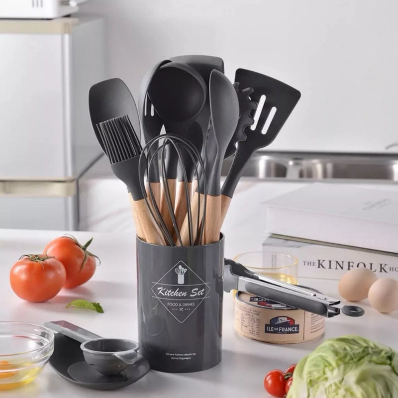 Jogo 12 Peças Utensílios Cozinha Silicone Colher Espátula