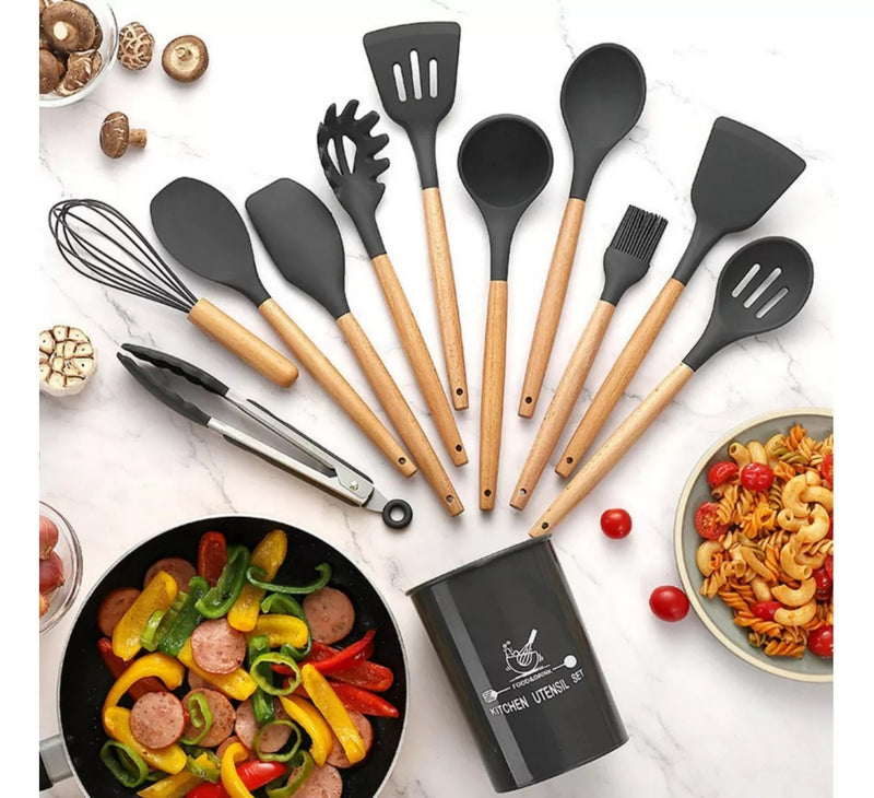 Jogo 12 Peças Utensílios Cozinha Silicone Colher Espátula