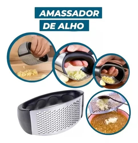 Amassador Espremedor Alho Triturador Manual Portátil Em Inox