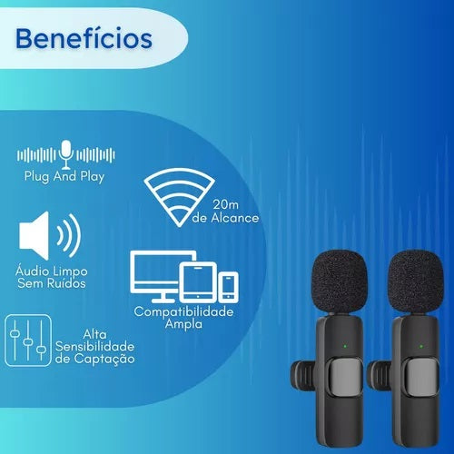 Microfone Sem Fio Lapela p/ iPhone e Android