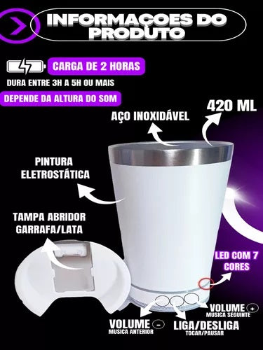 Copo Térmico com Caixa de Som Bluetooth