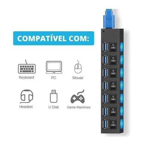 Hub Usb Switch 7 Portas com chave seletora