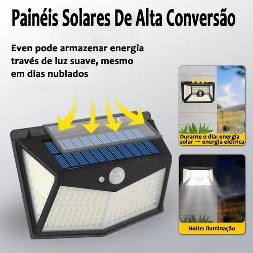 Luminária Solar Jardim 100 Led Com Sensor Presença Lampadas