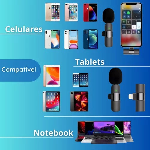 Microfone Sem Fio Lapela p/ iPhone e Android