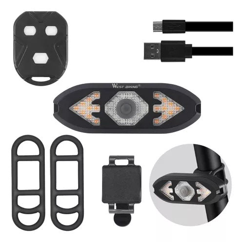 Lanterna traseira de bike  sem fio USB com seta e buzina