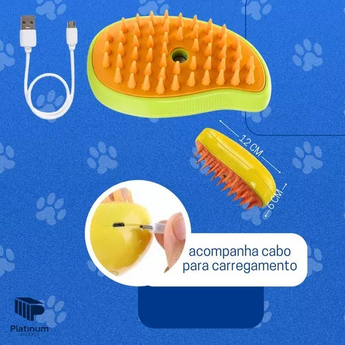 Escova Vapor Tira Pelo Pet Recarregável Usb Cão Gato