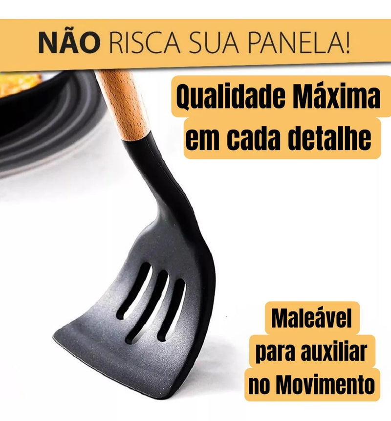 Jogo 12 Peças Utensílios Cozinha Silicone Colher Espátula