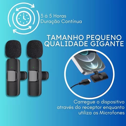 Microfone Sem Fio Lapela p/ iPhone e Android