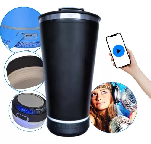 Copo Térmico com Caixa de Som Bluetooth