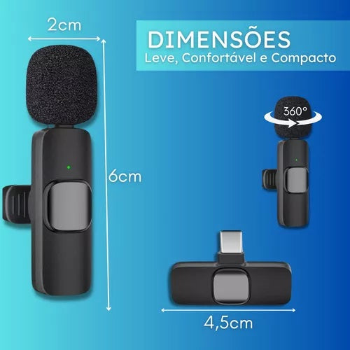 Microfone Sem Fio Lapela p/ iPhone e Android
