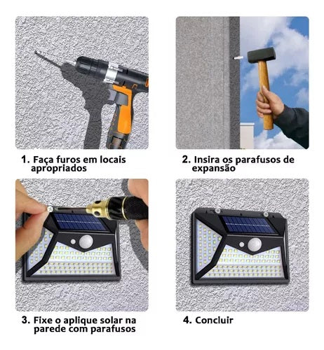 Luminária Solar Jardim 100 Led Com Sensor Presença Lampadas