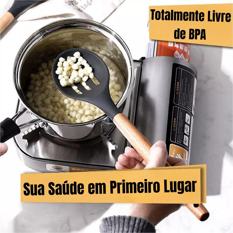 Jogo 12 Peças Utensílios Cozinha Silicone Colher Espátula