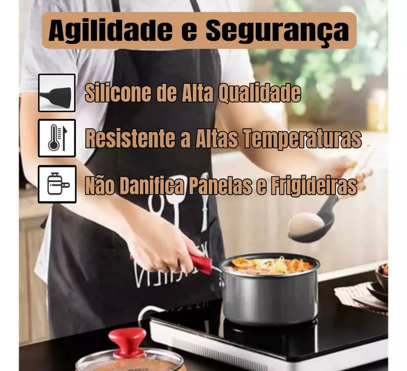 Jogo 12 Peças Utensílios Cozinha Silicone Colher Espátula