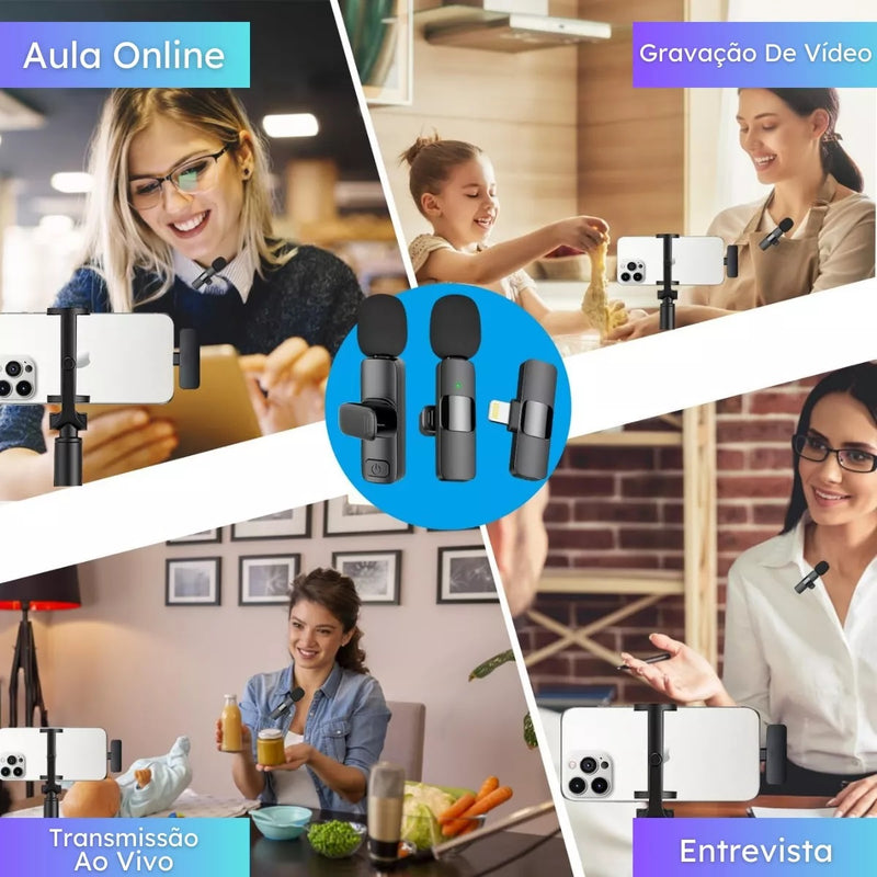 Microfone Sem Fio Lapela p/ iPhone e Android