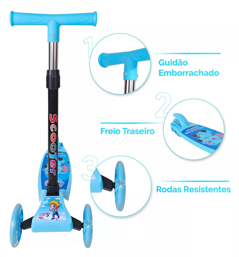 Patinete Infantil 3 Rodas De Led Dobrável
