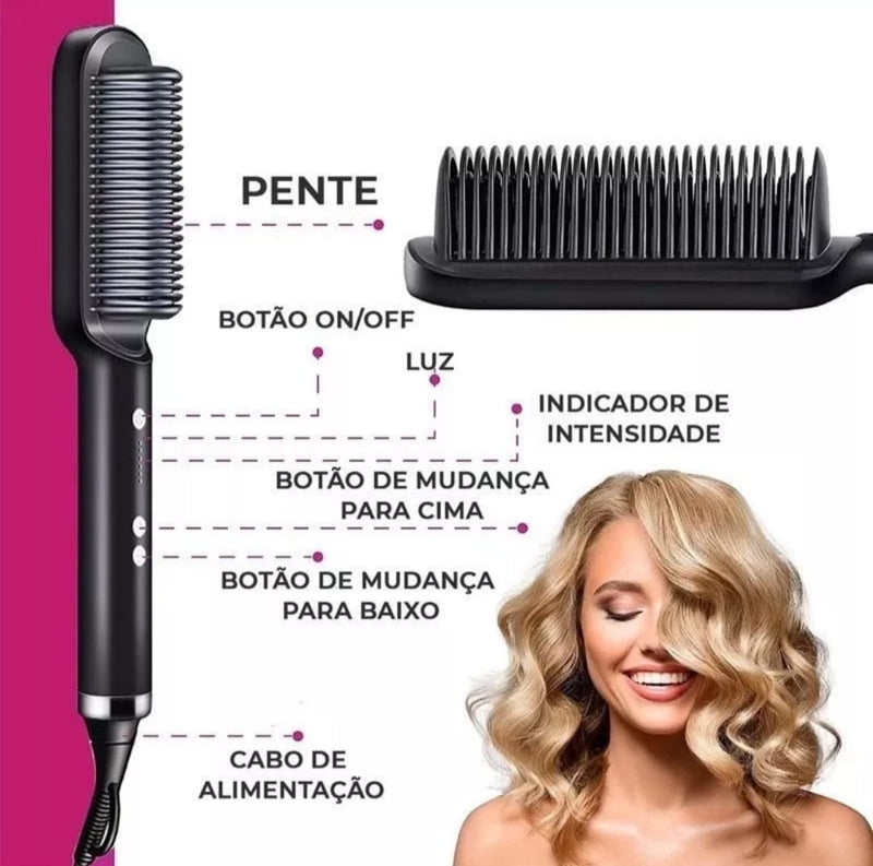 Escova 3 em 1 - secadora, alisadora e modeladora