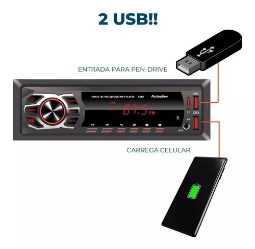 Som Automotivo Firstoption 8850b Usb Bluetooth Cartão Sd Mp3