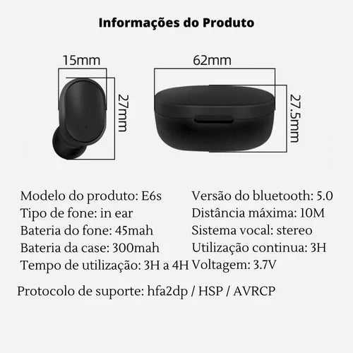 Fone De Ouvido Bluetooth 5.0 Par Sem Fio Duplo