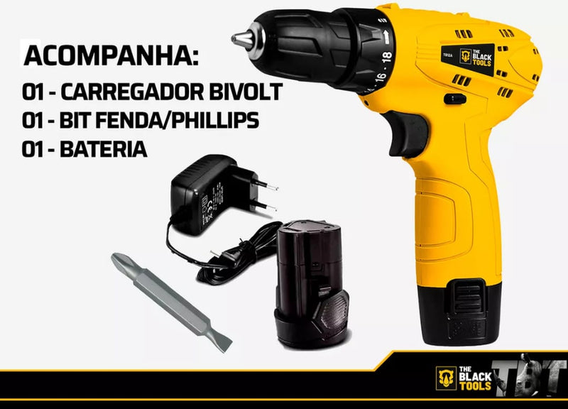 Furadeira Parafusadeira à Bateria 12v C/ Acessórios