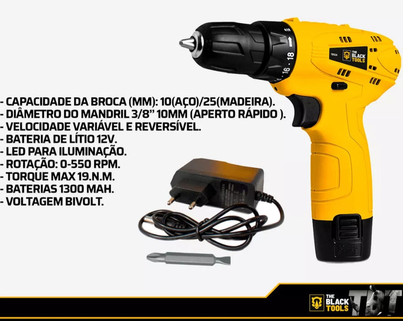 Furadeira Parafusadeira à Bateria 12v C/ Acessórios